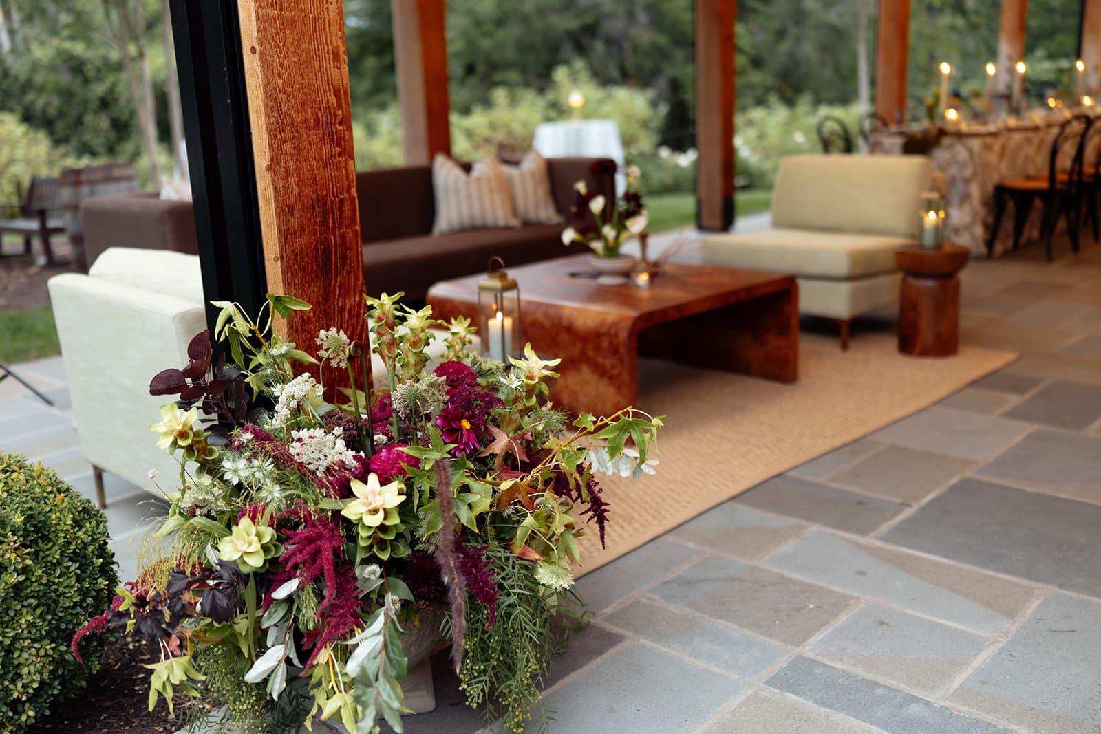 Candlelit dinner at Clyde’s Willow Creek Farm in Northern Virginia, planned by Chelsea Quenum Wedding Planning & Event Design