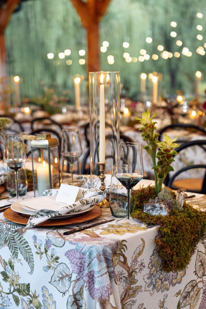 Organic tablescape in olive and wood tones by Northern Virginia wedding planner Chelsea Quenum Wedding Planning & Event Design.
